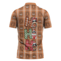 Panda Christmas Zipper Polo Shirt Ho Ho Ho Caramel Pattern - Wonder Print Shop