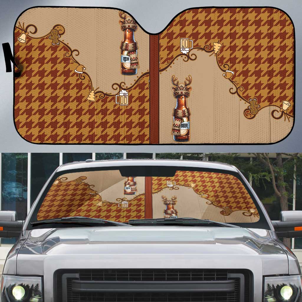 Western Yoke Auto Sun Shade Rein Beer Christmas Houndstooth Patterns - Wonder Print Shop