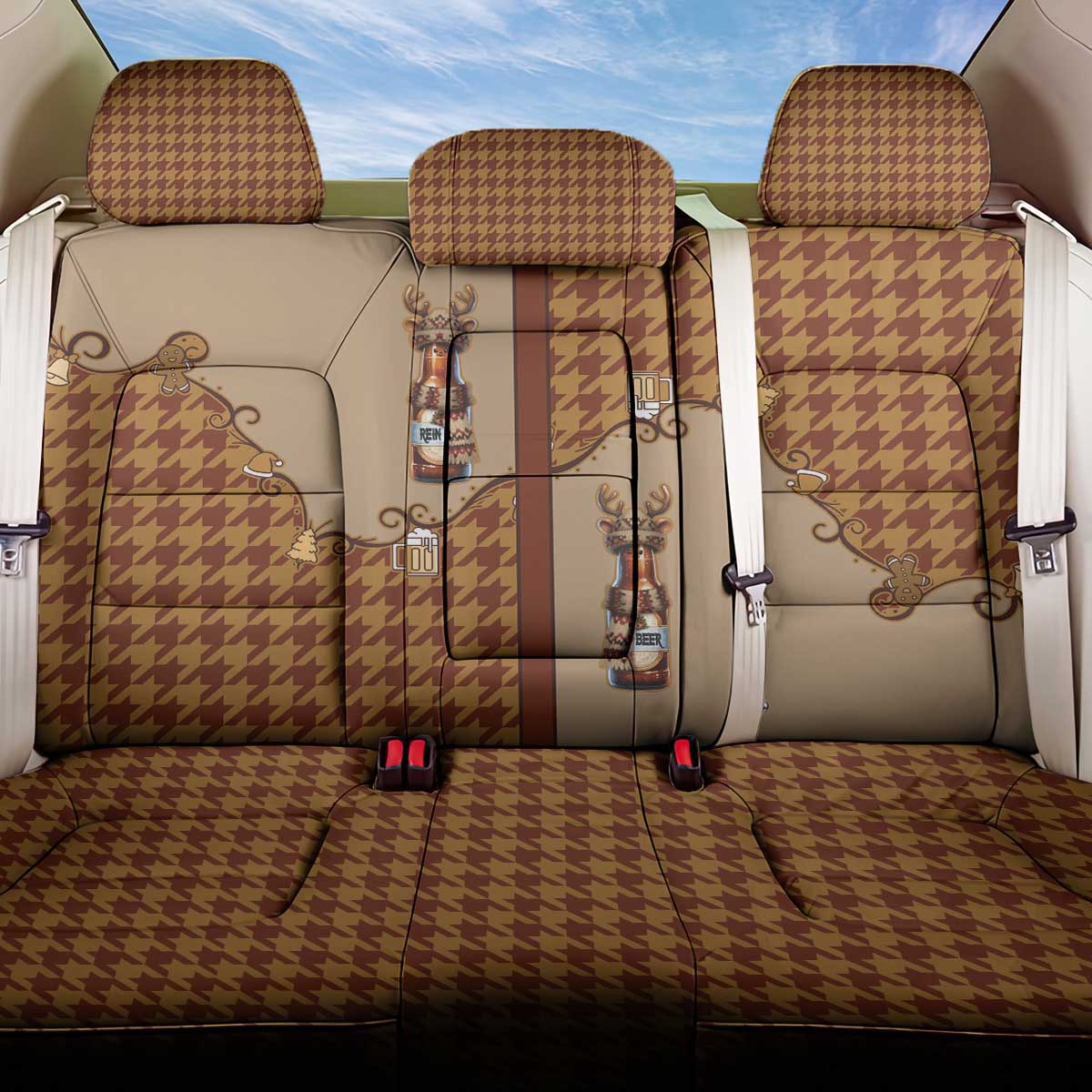 Western Yoke Back Car Seat Cover Rein Beer Christmas Houndstooth Patterns - Wonder Print Shop
