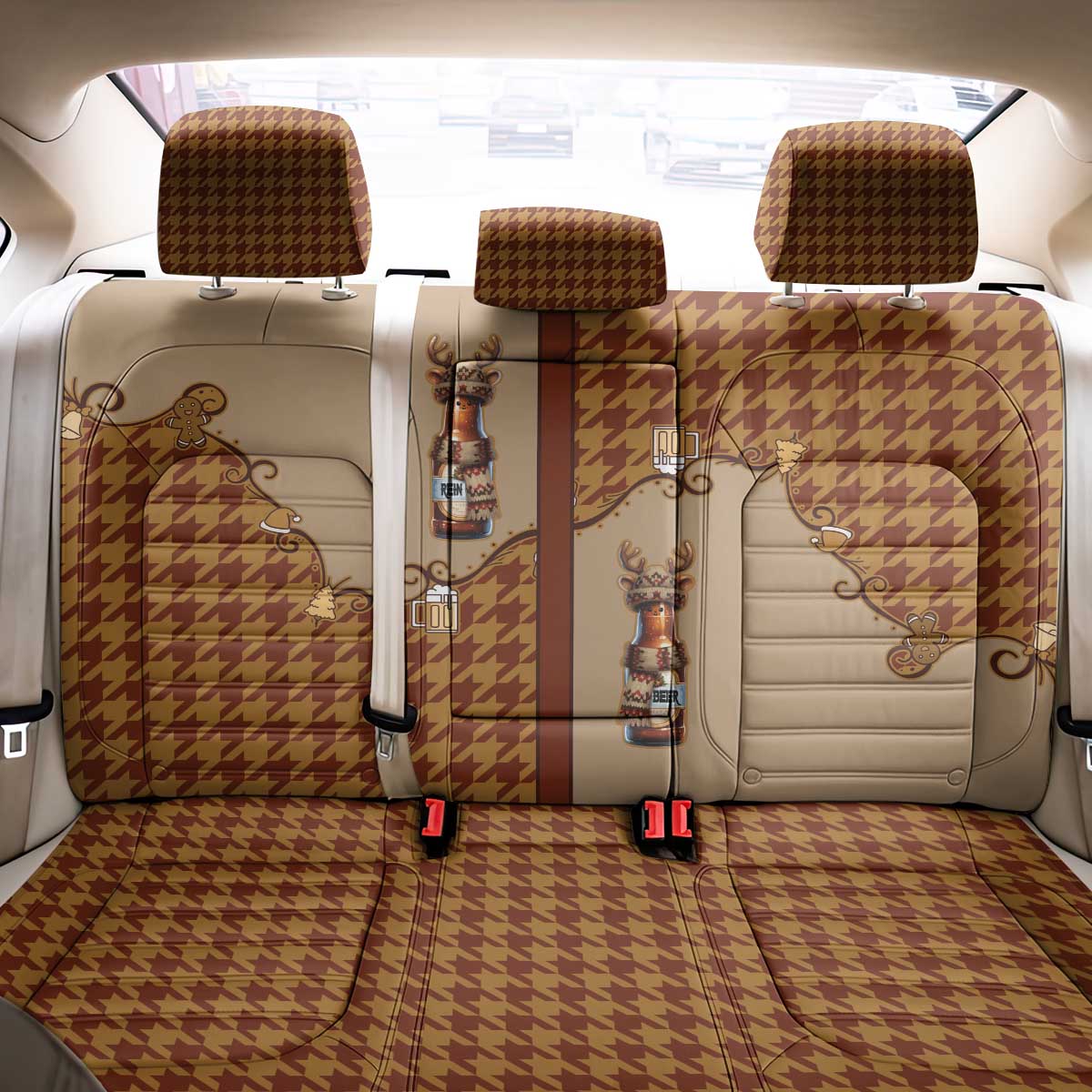 Western Yoke Back Car Seat Cover Rein Beer Christmas Houndstooth Patterns - Wonder Print Shop