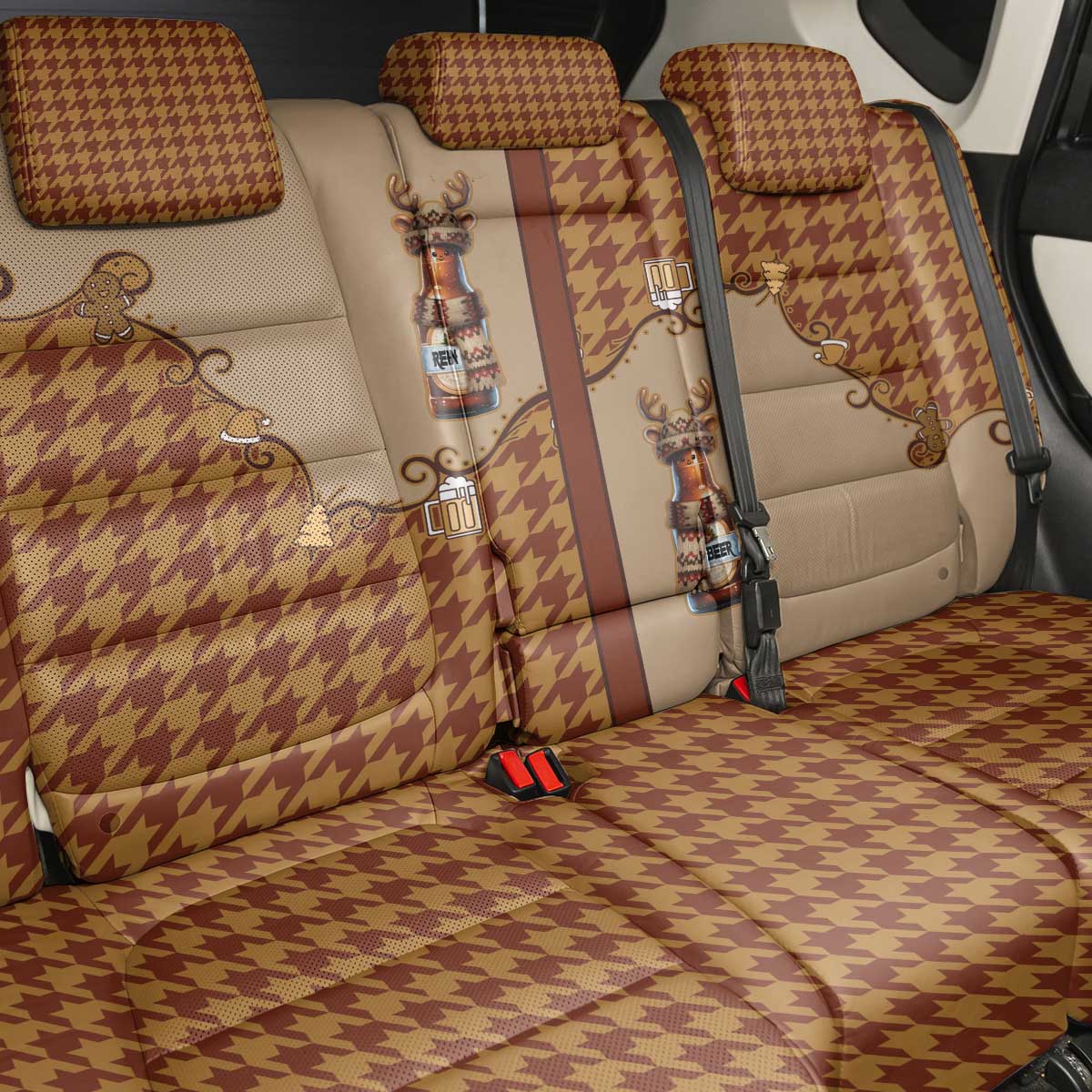 Western Yoke Back Car Seat Cover Rein Beer Christmas Houndstooth Patterns - Wonder Print Shop