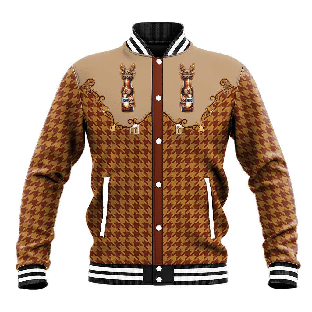 Western Yoke Baseball Jacket Rein Beer Christmas Houndstooth Patterns - Wonder Print Shop