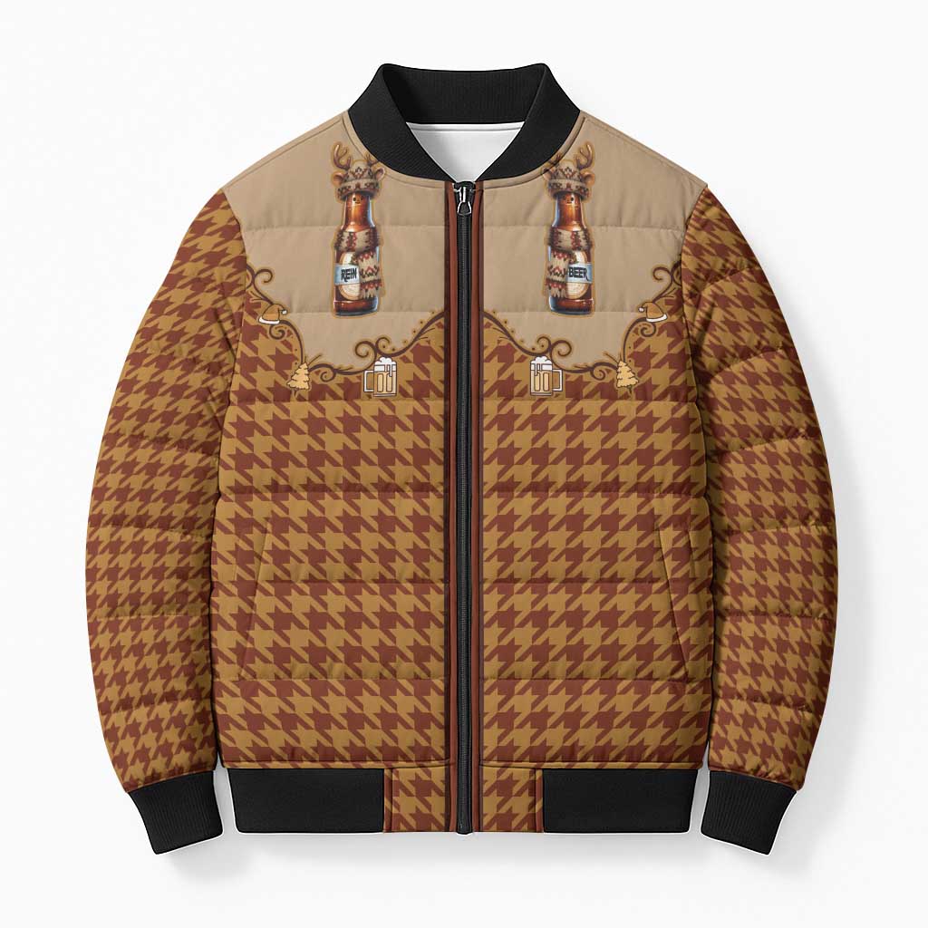 Western Yoke Bomber Puffer Jacket Rein Beer Christmas Houndstooth Patterns - Wonder Print Shop