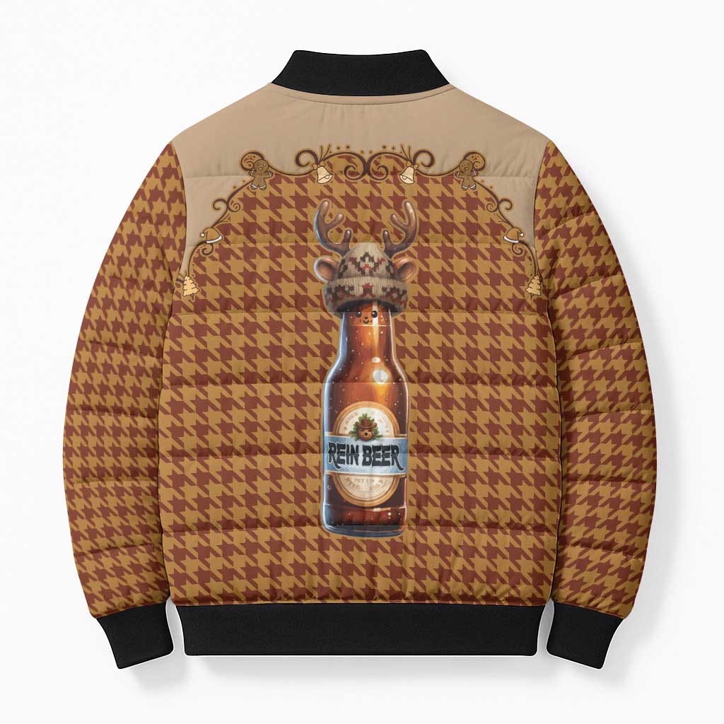 Western Yoke Bomber Puffer Jacket Rein Beer Christmas Houndstooth Patterns - Wonder Print Shop