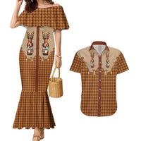 Western Yoke Couples Matching Mermaid Dress and Hawaiian Shirt Rein Beer Christmas Houndstooth Patterns - Wonder Print Shop