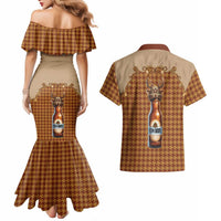 Western Yoke Couples Matching Mermaid Dress and Hawaiian Shirt Rein Beer Christmas Houndstooth Patterns - Wonder Print Shop