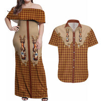 Western Yoke Couples Matching Off Shoulder Maxi Dress and Hawaiian Shirt Rein Beer Christmas Houndstooth Patterns - Wonder Print Shop