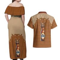 Western Yoke Couples Matching Off Shoulder Maxi Dress and Hawaiian Shirt Rein Beer Christmas Houndstooth Patterns - Wonder Print Shop