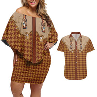Western Yoke Couples Matching Off Shoulder Short Dress and Hawaiian Shirt Rein Beer Christmas Houndstooth Patterns - Wonder Print Shop