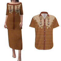 Western Yoke Couples Matching Puletasi and Hawaiian Shirt Rein Beer Christmas Houndstooth Patterns - Wonder Print Shop