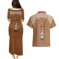 Western Yoke Couples Matching Puletasi and Hawaiian Shirt Rein Beer Christmas Houndstooth Patterns - Wonder Print Shop