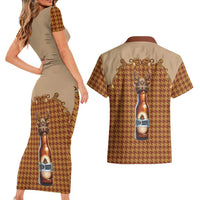 Western Yoke Couples Matching Short Sleeve Bodycon Dress and Hawaiian Shirt Rein Beer Christmas Houndstooth Patterns - Wonder Print Shop