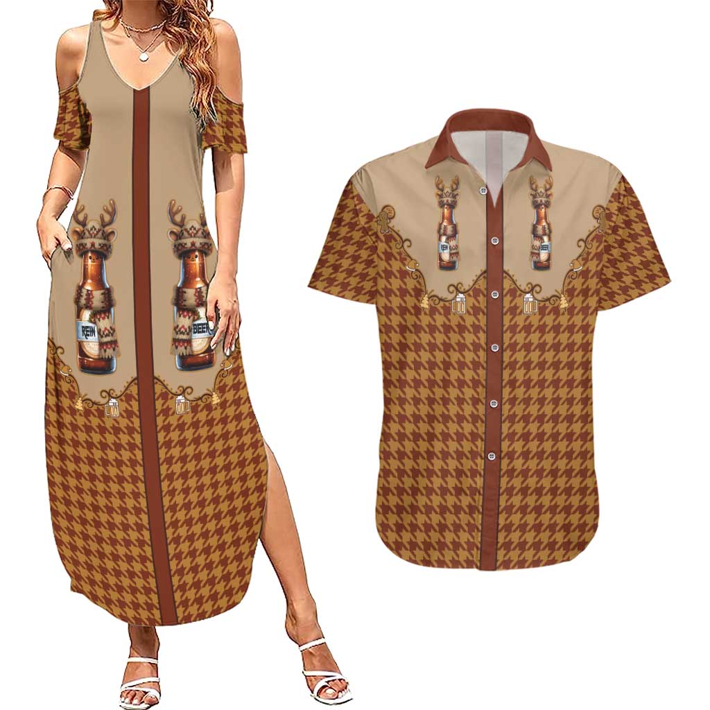Western Yoke Couples Matching Summer Maxi Dress and Hawaiian Shirt Rein Beer Christmas Houndstooth Patterns - Wonder Print Shop
