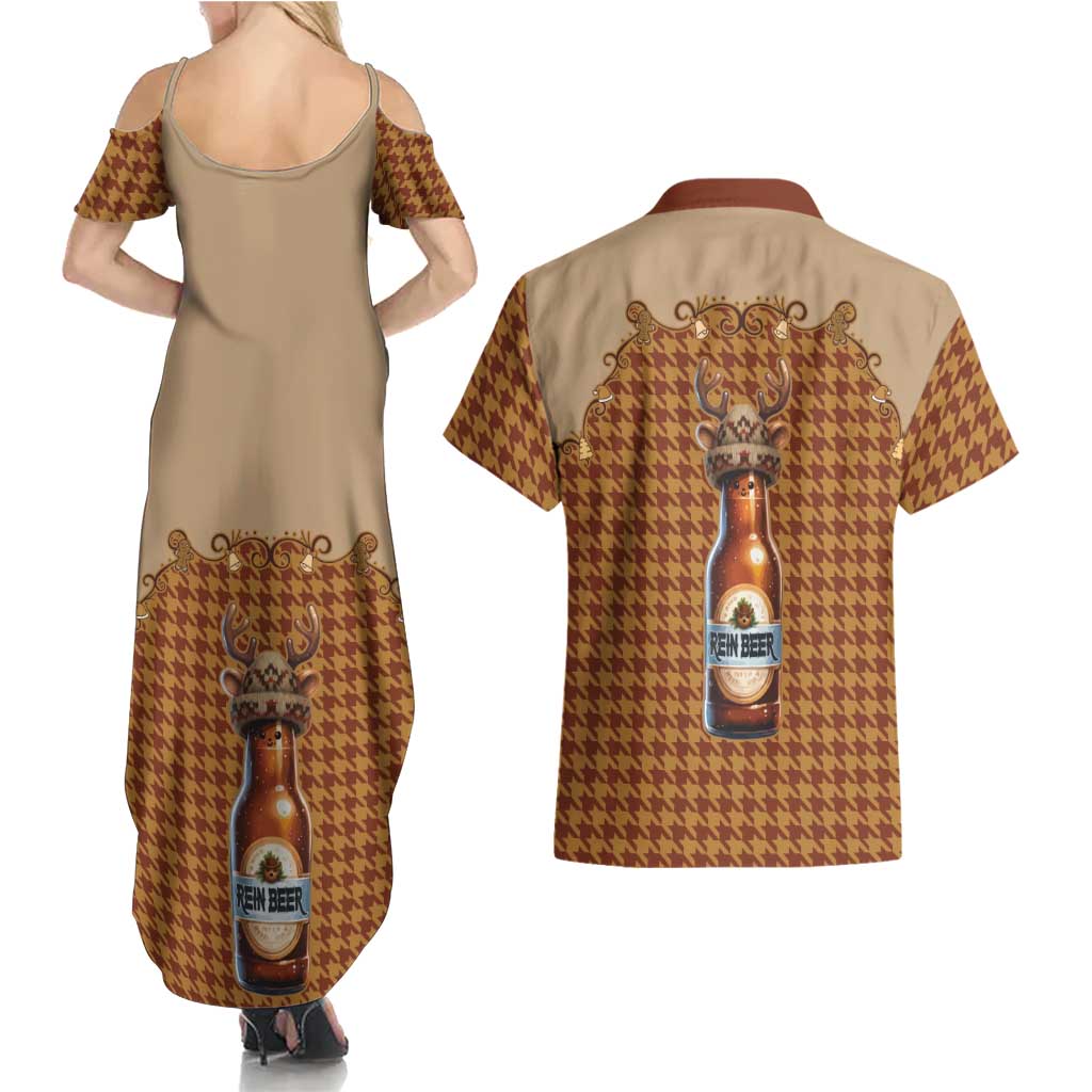 Western Yoke Couples Matching Summer Maxi Dress and Hawaiian Shirt Rein Beer Christmas Houndstooth Patterns - Wonder Print Shop