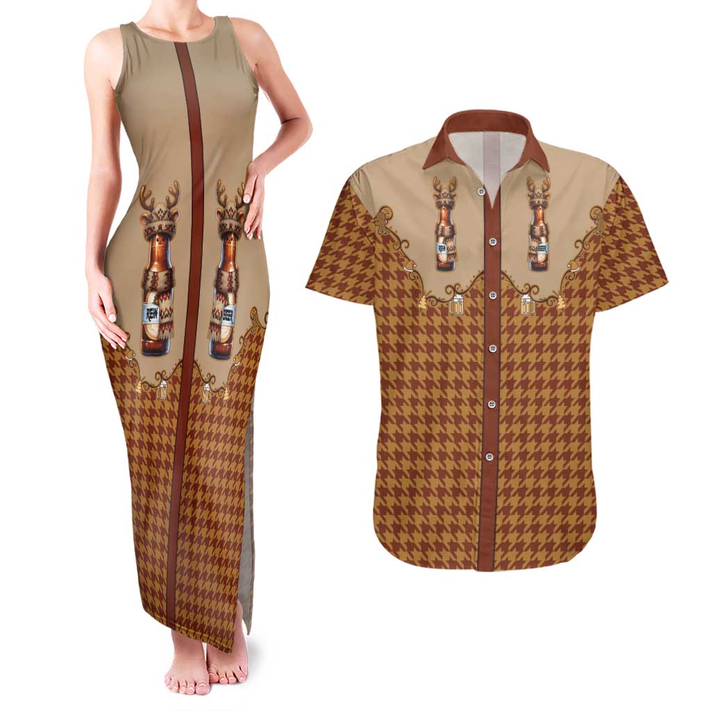 Western Yoke Couples Matching Tank Maxi Dress and Hawaiian Shirt Rein Beer Christmas Houndstooth Patterns - Wonder Print Shop