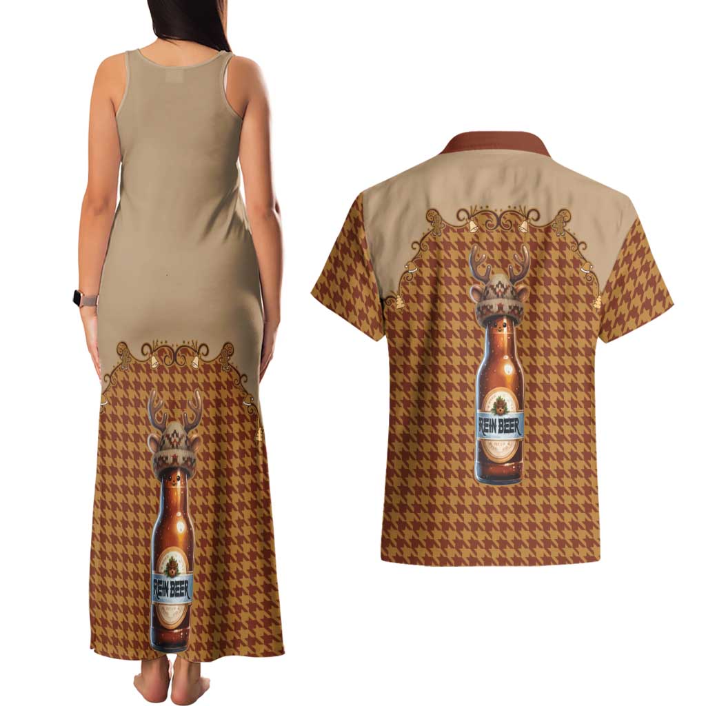 Western Yoke Couples Matching Tank Maxi Dress and Hawaiian Shirt Rein Beer Christmas Houndstooth Patterns - Wonder Print Shop