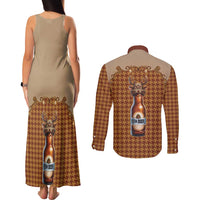 Western Yoke Couples Matching Tank Maxi Dress and Long Sleeve Button Shirt Rein Beer Christmas Houndstooth Patterns - Wonder Print Shop