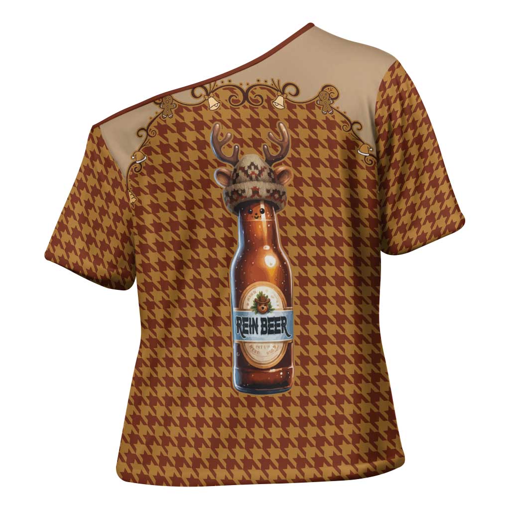 Western Yoke Cross Shoulder Shirt Rein Beer Christmas Houndstooth Patterns - Wonder Print Shop
