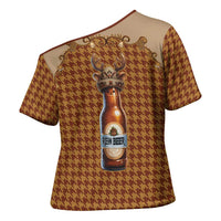 Western Yoke Cross Shoulder Shirt Rein Beer Christmas Houndstooth Patterns - Wonder Print Shop