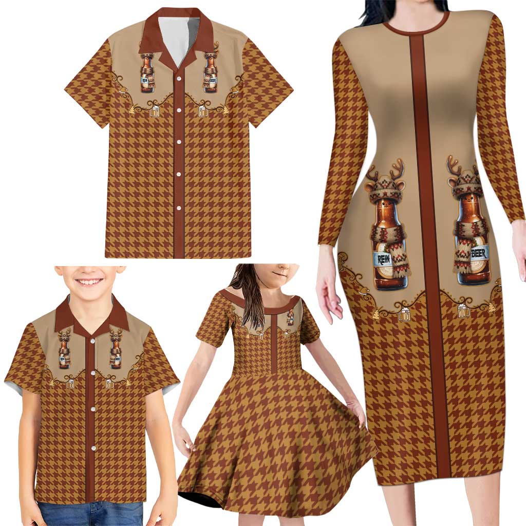 Western Yoke Family Matching Long Sleeve Bodycon Dress and Hawaiian Shirt Rein Beer Christmas Houndstooth Patterns - Wonder Print Shop