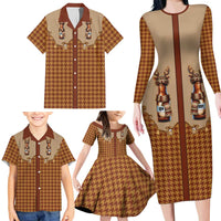 Western Yoke Family Matching Long Sleeve Bodycon Dress and Hawaiian Shirt Rein Beer Christmas Houndstooth Patterns - Wonder Print Shop