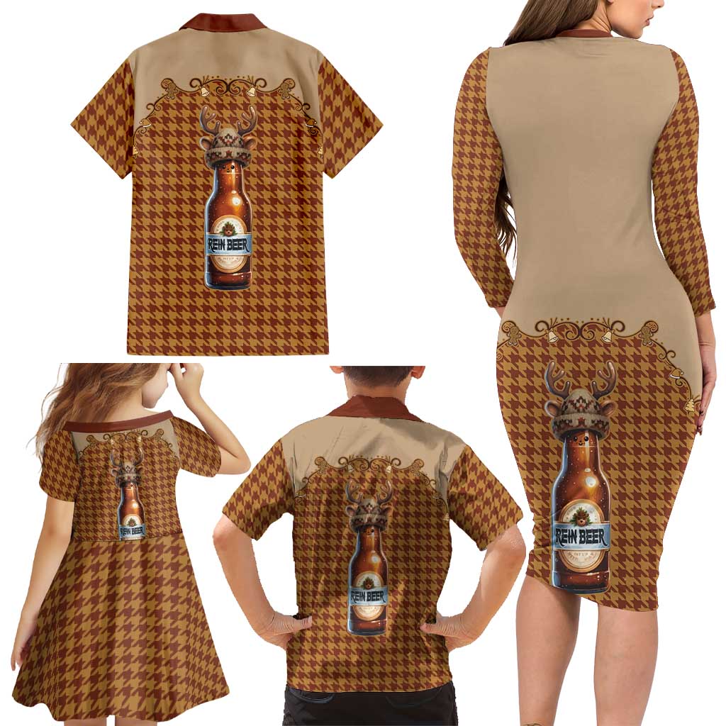 Western Yoke Family Matching Long Sleeve Bodycon Dress and Hawaiian Shirt Rein Beer Christmas Houndstooth Patterns - Wonder Print Shop