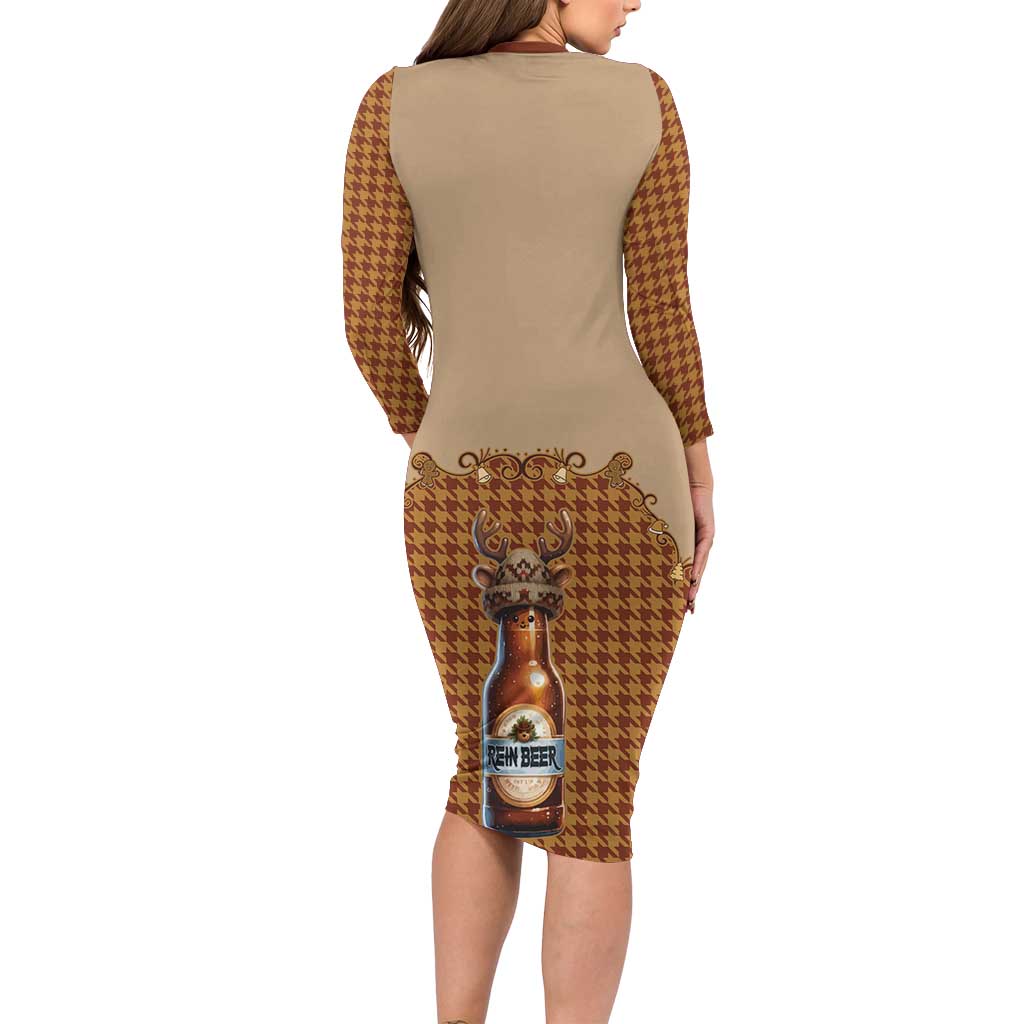Western Yoke Family Matching Long Sleeve Bodycon Dress and Hawaiian Shirt Rein Beer Christmas Houndstooth Patterns - Wonder Print Shop
