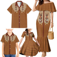 Western Yoke Family Matching Mermaid Dress and Hawaiian Shirt Rein Beer Christmas Houndstooth Patterns - Wonder Print Shop