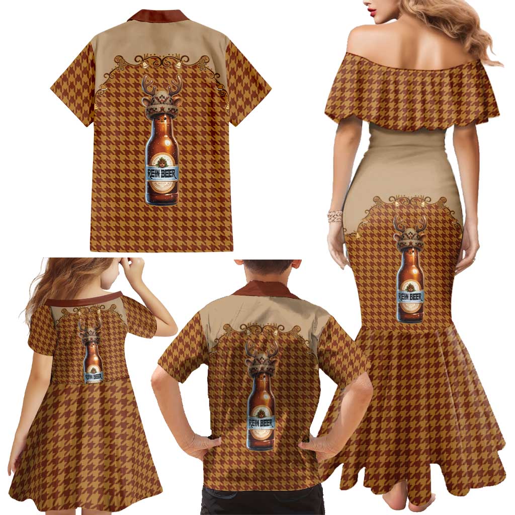 Western Yoke Family Matching Mermaid Dress and Hawaiian Shirt Rein Beer Christmas Houndstooth Patterns - Wonder Print Shop