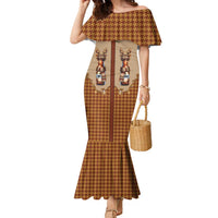 Western Yoke Family Matching Mermaid Dress and Hawaiian Shirt Rein Beer Christmas Houndstooth Patterns - Wonder Print Shop