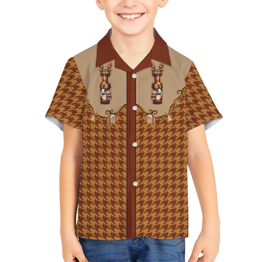 Western Yoke Family Matching Mermaid Dress and Hawaiian Shirt Rein Beer Christmas Houndstooth Patterns - Wonder Print Shop
