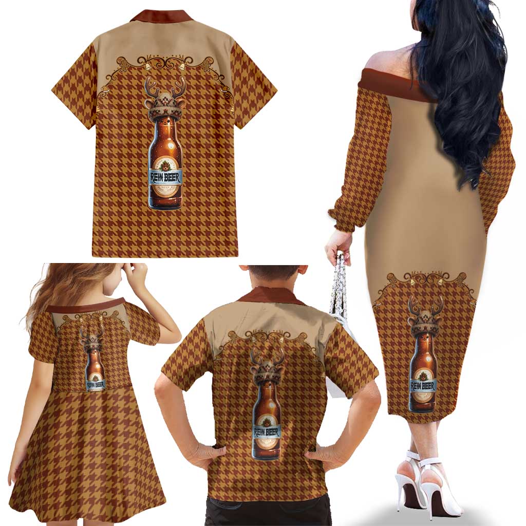 Western Yoke Family Matching Off The Shoulder Long Sleeve Dress and Hawaiian Shirt Rein Beer Christmas Houndstooth Patterns - Wonder Print Shop