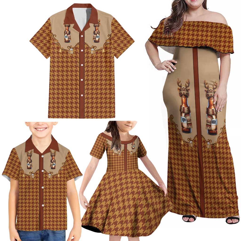 Western Yoke Family Matching Off Shoulder Maxi Dress and Hawaiian Shirt Rein Beer Christmas Houndstooth Patterns - Wonder Print Shop