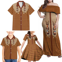Western Yoke Family Matching Off Shoulder Maxi Dress and Hawaiian Shirt Rein Beer Christmas Houndstooth Patterns - Wonder Print Shop