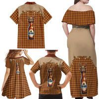 Western Yoke Family Matching Off Shoulder Maxi Dress and Hawaiian Shirt Rein Beer Christmas Houndstooth Patterns - Wonder Print Shop