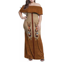 Western Yoke Family Matching Off Shoulder Maxi Dress and Hawaiian Shirt Rein Beer Christmas Houndstooth Patterns - Wonder Print Shop