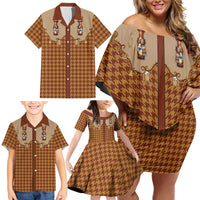 Western Yoke Family Matching Off Shoulder Short Dress and Hawaiian Shirt Rein Beer Christmas Houndstooth Patterns - Wonder Print Shop