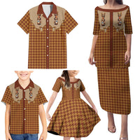Western Yoke Family Matching Puletasi and Hawaiian Shirt Rein Beer Christmas Houndstooth Patterns - Wonder Print Shop