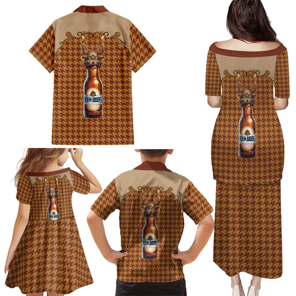 Western Yoke Family Matching Puletasi and Hawaiian Shirt Rein Beer Christmas Houndstooth Patterns - Wonder Print Shop