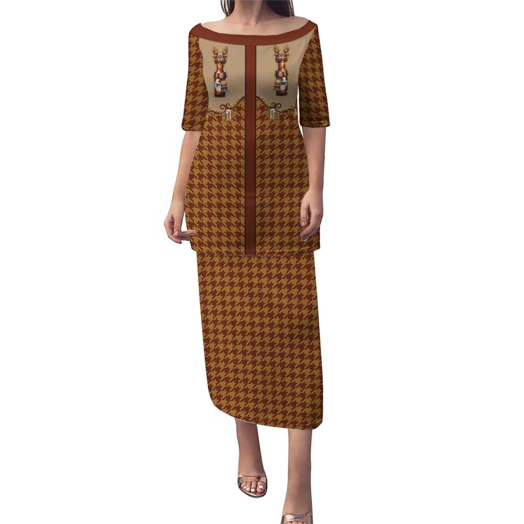 Western Yoke Family Matching Puletasi and Hawaiian Shirt Rein Beer Christmas Houndstooth Patterns - Wonder Print Shop