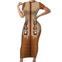 Western Yoke Family Matching Short Sleeve Bodycon Dress and Hawaiian Shirt Rein Beer Christmas Houndstooth Patterns - Wonder Print Shop