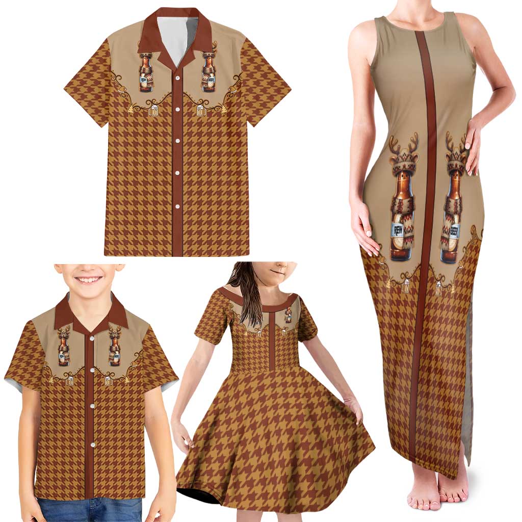 Western Yoke Family Matching Tank Maxi Dress and Hawaiian Shirt Rein Beer Christmas Houndstooth Patterns - Wonder Print Shop
