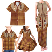 Western Yoke Family Matching Tank Maxi Dress and Hawaiian Shirt Rein Beer Christmas Houndstooth Patterns - Wonder Print Shop