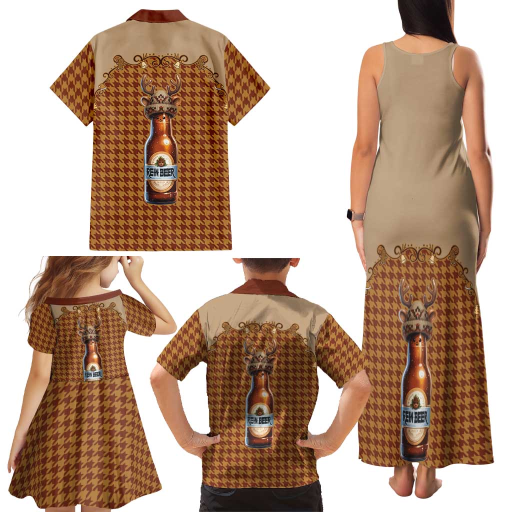 Western Yoke Family Matching Tank Maxi Dress and Hawaiian Shirt Rein Beer Christmas Houndstooth Patterns - Wonder Print Shop