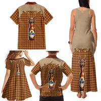 Western Yoke Family Matching Tank Maxi Dress and Hawaiian Shirt Rein Beer Christmas Houndstooth Patterns - Wonder Print Shop