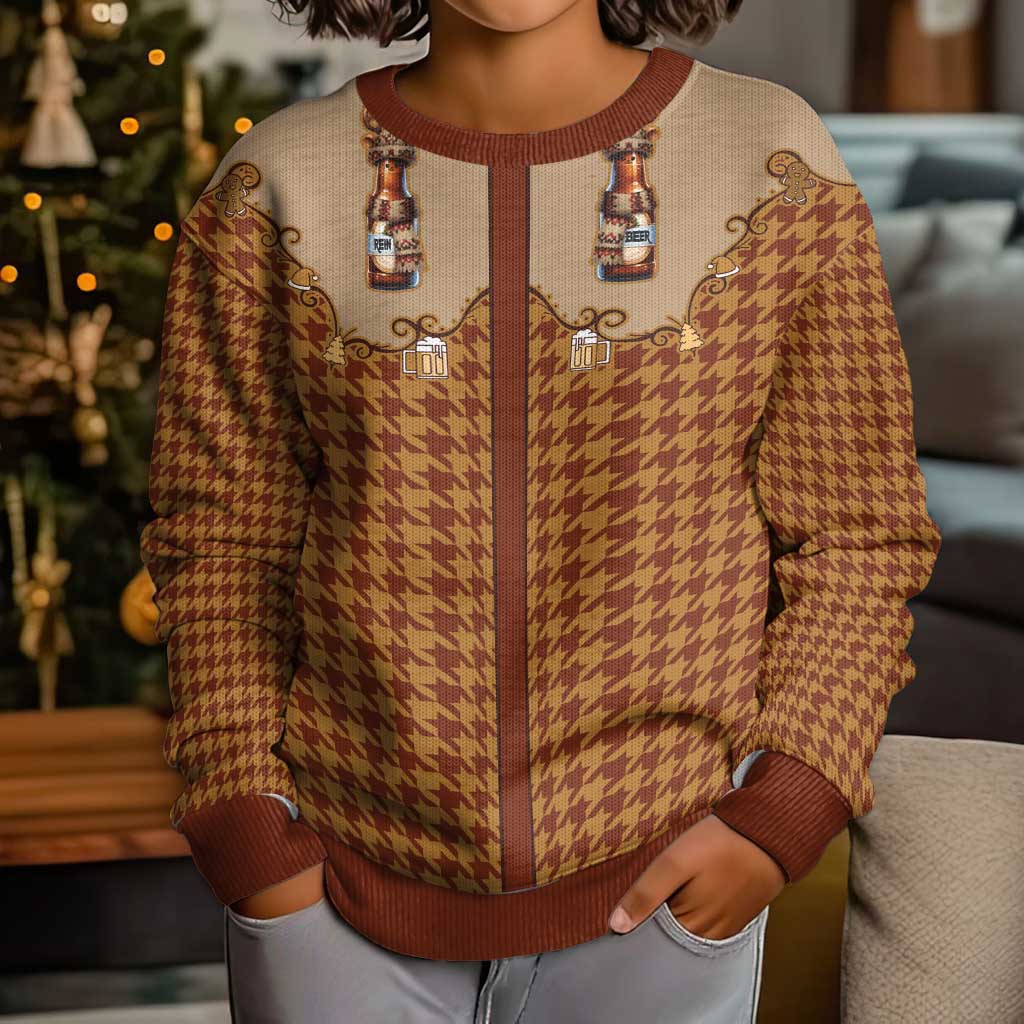 Western Yoke Kid Ugly Christmas Sweater Rein Beer Christmas Houndstooth Patterns - Wonder Print Shop