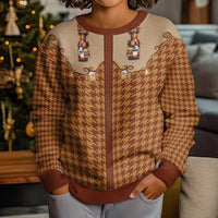 Western Yoke Kid Ugly Christmas Sweater Rein Beer Christmas Houndstooth Patterns - Wonder Print Shop