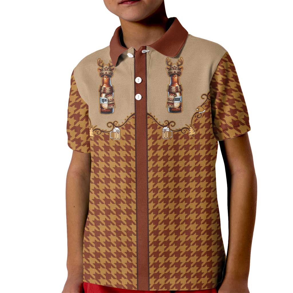 Western Yoke Kid Polo Shirt Rein Beer Christmas Houndstooth Patterns - Wonder Print Shop