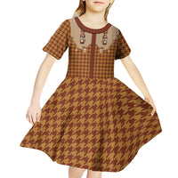 Western Yoke Kid Short Sleeve Dress Rein Beer Christmas Houndstooth Patterns - Wonder Print Shop