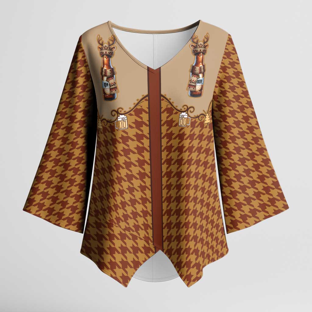 Western Yoke Kimono Sleeve Blouse Rein Beer Christmas Houndstooth Patterns - Wonder Print Shop